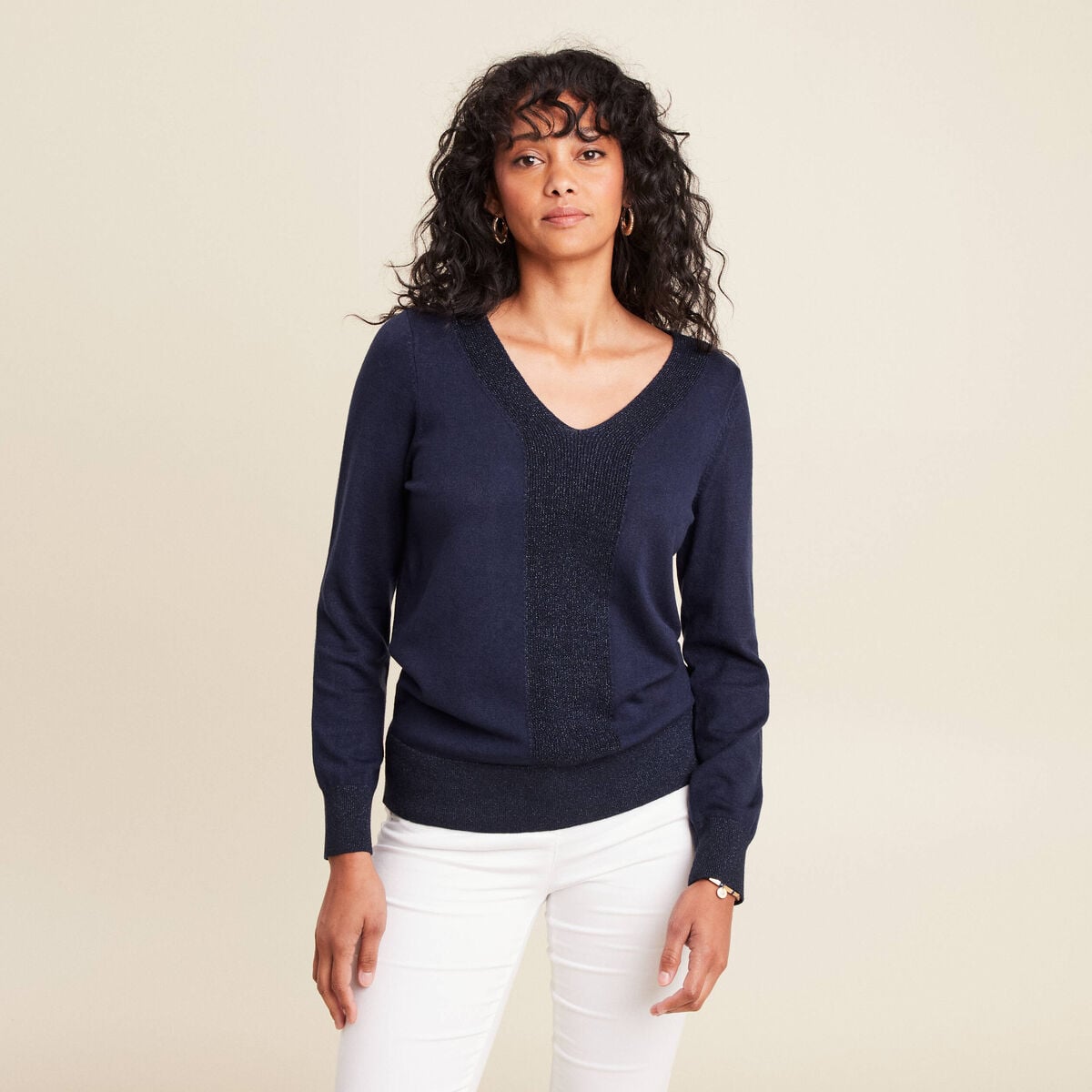 Pull manches longues bleu marine femme