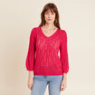Pull manches 3/4 ajouré rose fushia femme