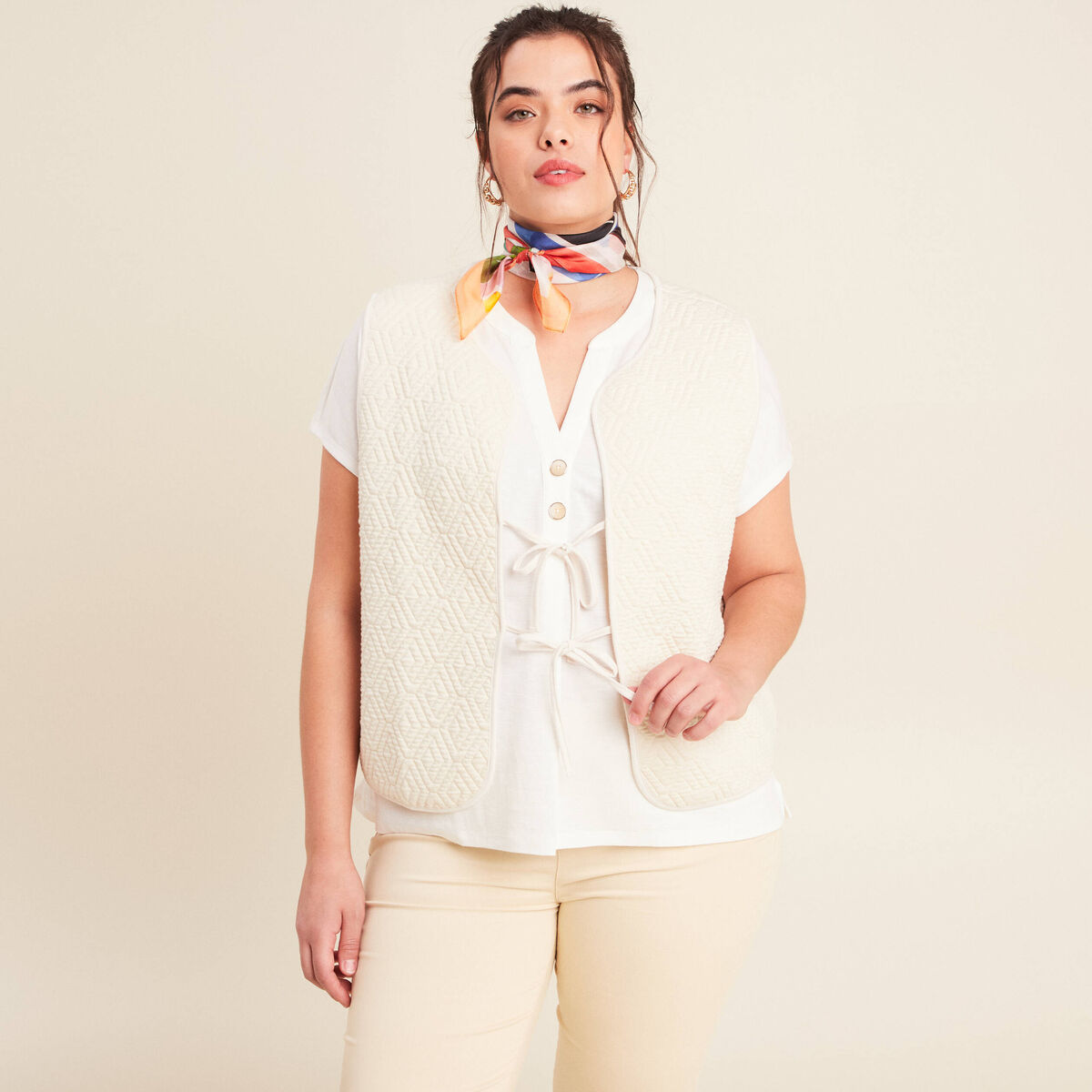 T-shirt manches courtes ecru femme