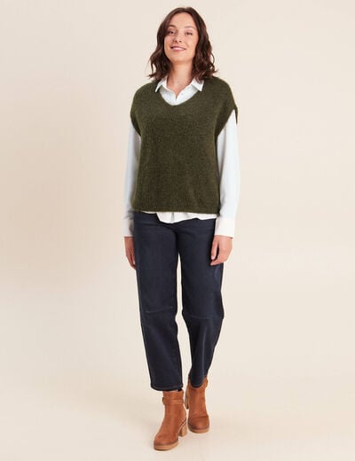 Pull sans manches vert kaki femme