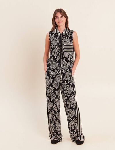 Chemise sans manches col chemise noir femme