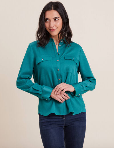 Chemise manches longues satin vert émeraude femme