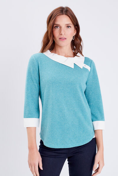 T-shirt manches 3/4 bleu canard femme