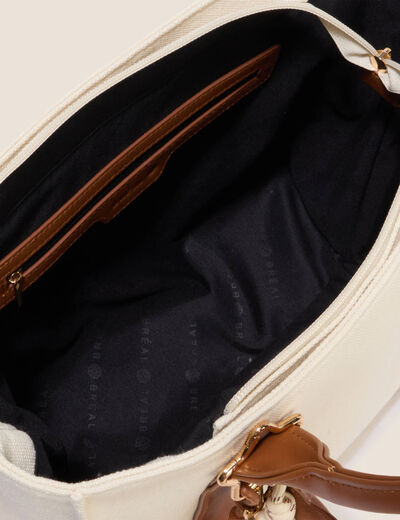 Sac cabas en coton doubl&eacute; camel femme