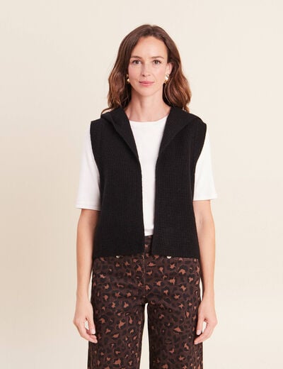 Gilet sans manches &agrave; capuche noir femme