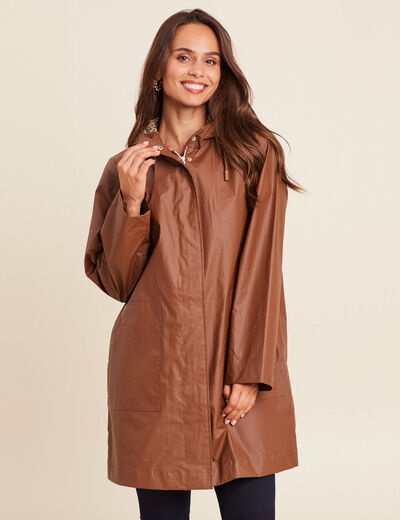 Parka à capuche marron foncé femme