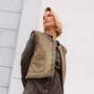 Gilet r&eacute;versible laine mouton vert kaki femme
