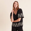 Blouse droite courte manches coudes noir femme