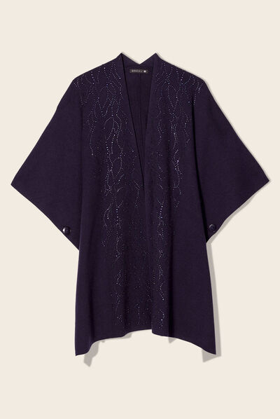 Poncho avec strass bleu foncé femme