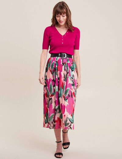 Pull manches courtes rose fushia femme