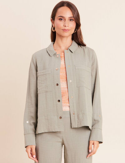 Blouson bas resserr&eacute; manches longue vert clair femme