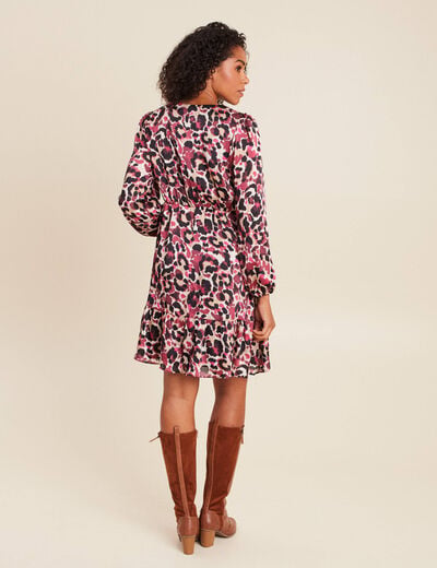 Robe courte &eacute;vas&eacute;e col v manches longues rose femme