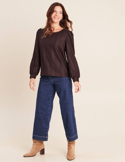 Blouse manches longues marron fonc&eacute; femme