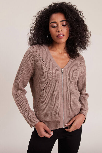 Pull manches longues taupe femme