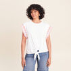 T-shirt broderie bas resserr&eacute; blanc femme