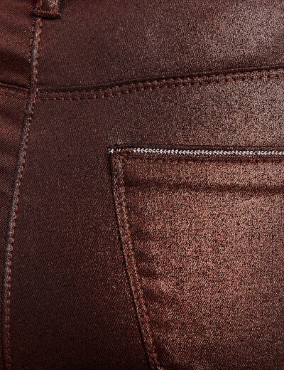 Pantalon ajusté aspect irisé marron foncé femme