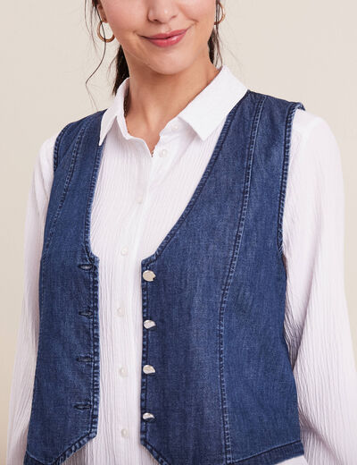 Gilet barman sans manches jean denim double stone femme