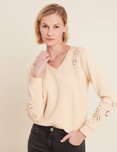Sweat manches longues beige femme