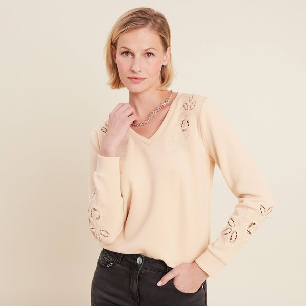 Sweat manches longues beige femme