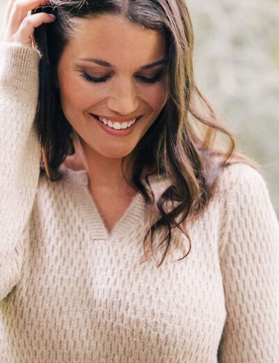 Pull manches longues beige femme