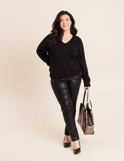 Pull en cachemire col v noir femme