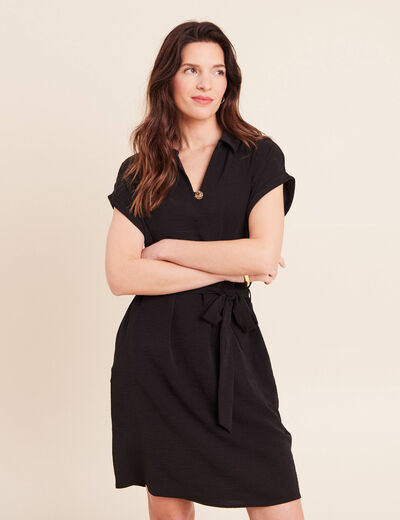 Robe droite courte manches courtes noir femme