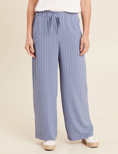 Pantalon large taille haute bleu ciel femme