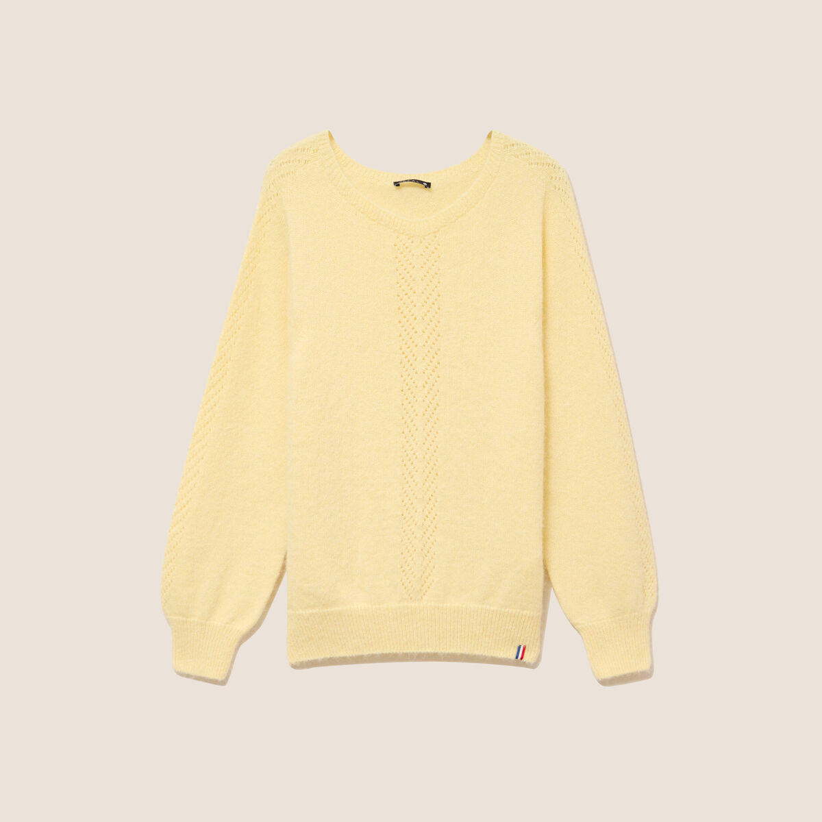 Pull confectionn&eacute; en France jaune pastel femme