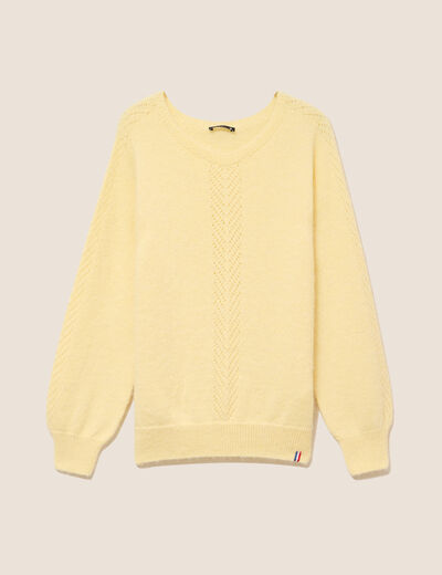 Pull confectionn&eacute; en France jaune pastel femme