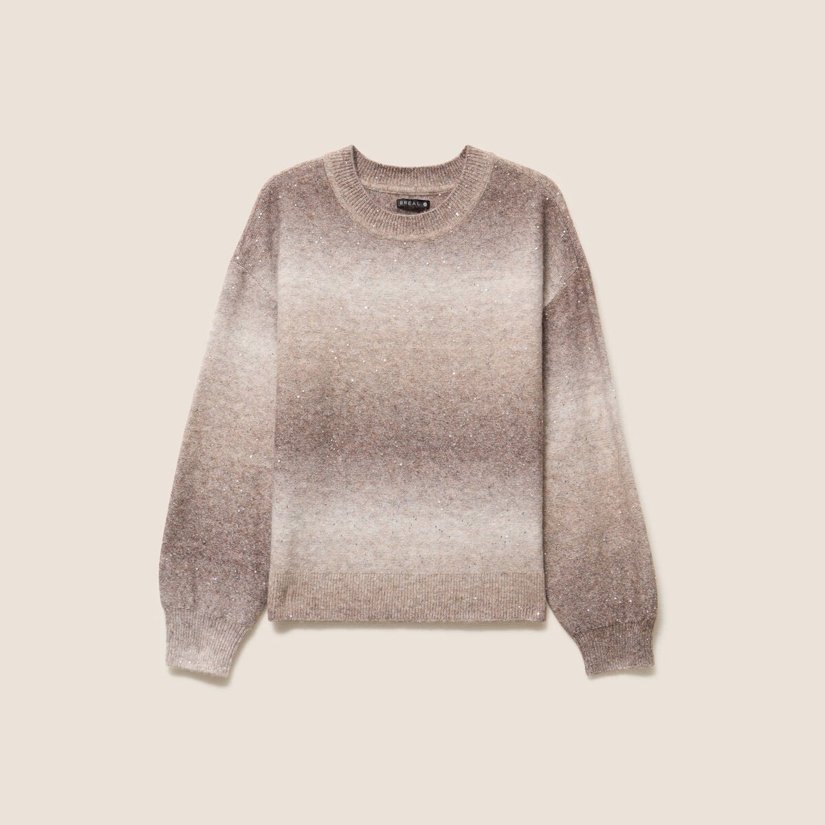 Pull col rond &agrave; sequins taupe femme