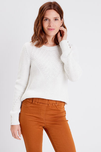 Pull manches longues ecru femme