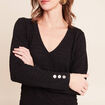 Robe col v manches longues noir femme