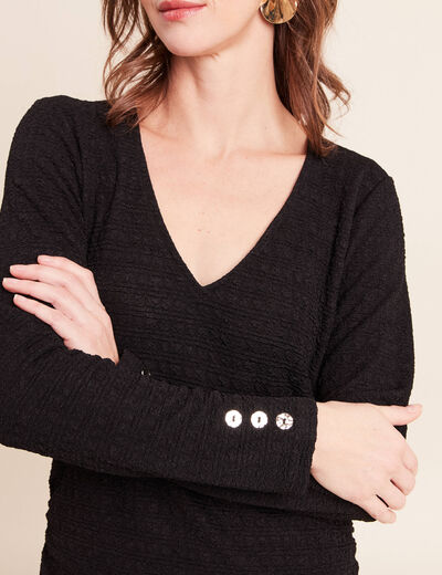 Robe col v manches longues noir femme
