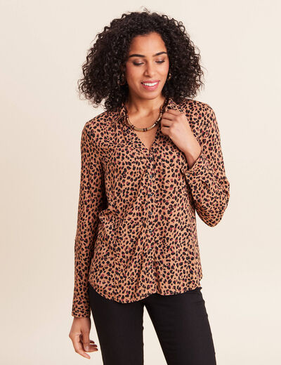 Chemise cintr&eacute;e manches longues fluide marron femme