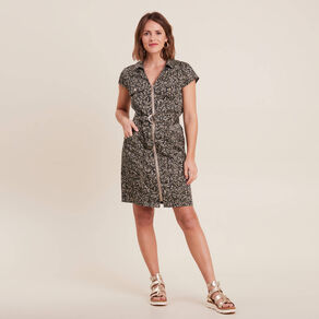 Robe droite zippée vert kaki femme