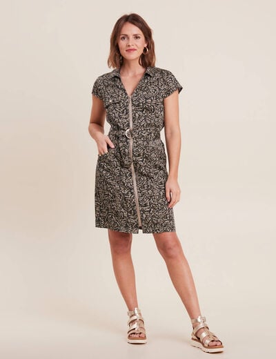 Robe droite zippée vert kaki femme