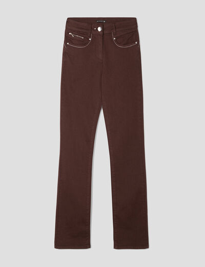 Pantalon droit taille haute marron foncé femme