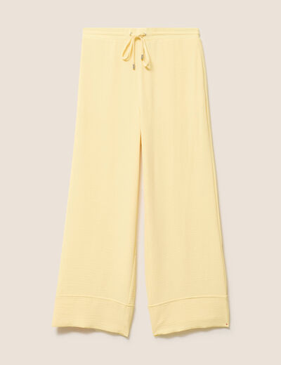 Pantalon large taille haute jaune pastel femme