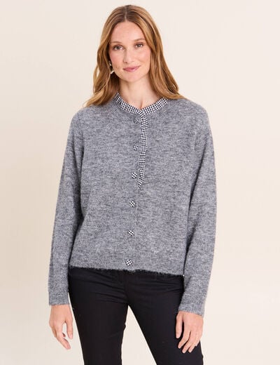 Gilet avec d&eacute;tails au col gris fonc&eacute; femme