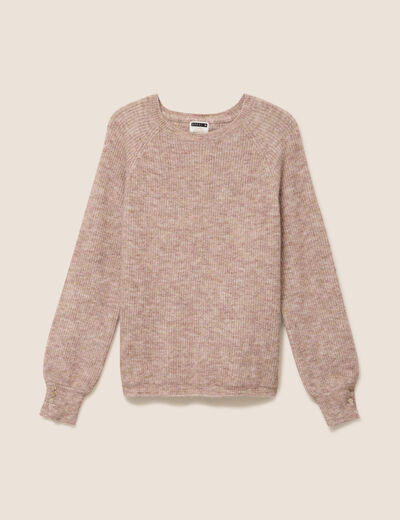 Pull col rond beige femme