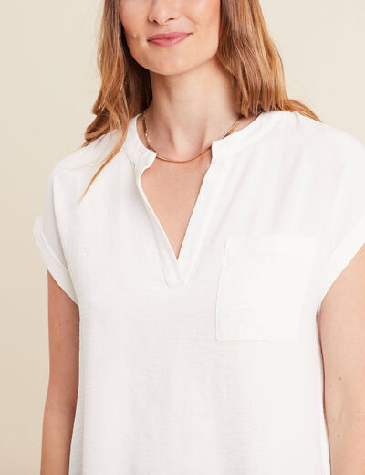 Blouse fluide manches courtes ecru femme
