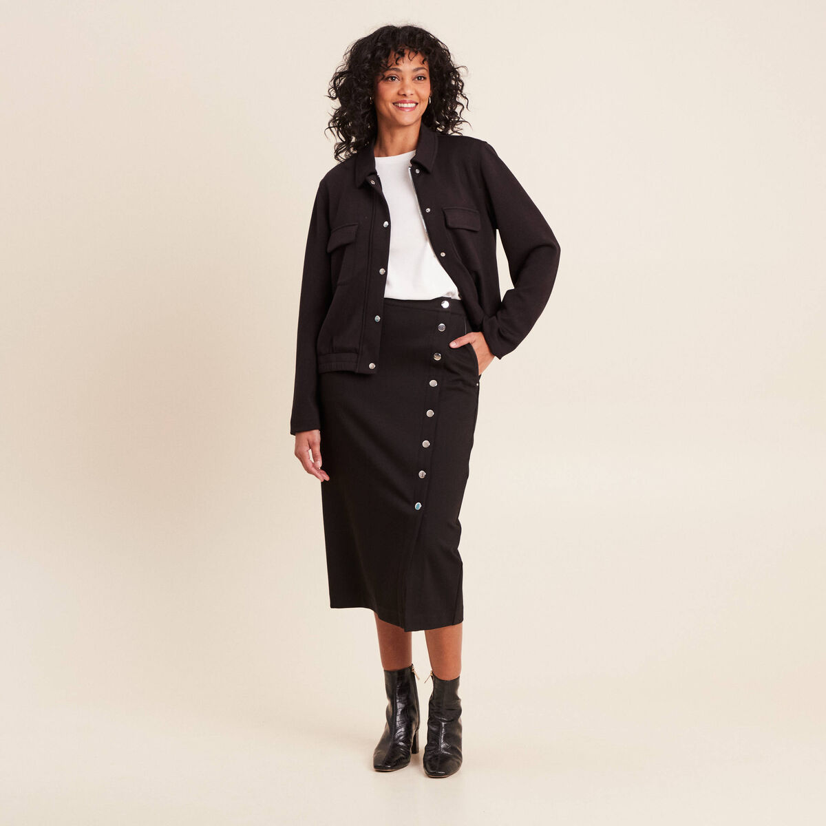 Jupe en maille doubl&eacute;e noir femme