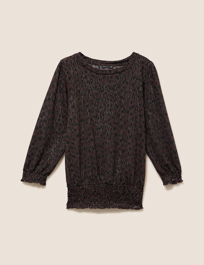 T-shirt col rond manches 3/4 marron fonc&eacute; femme