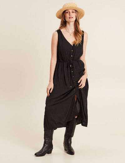 Robe midi évasée satin noir femme