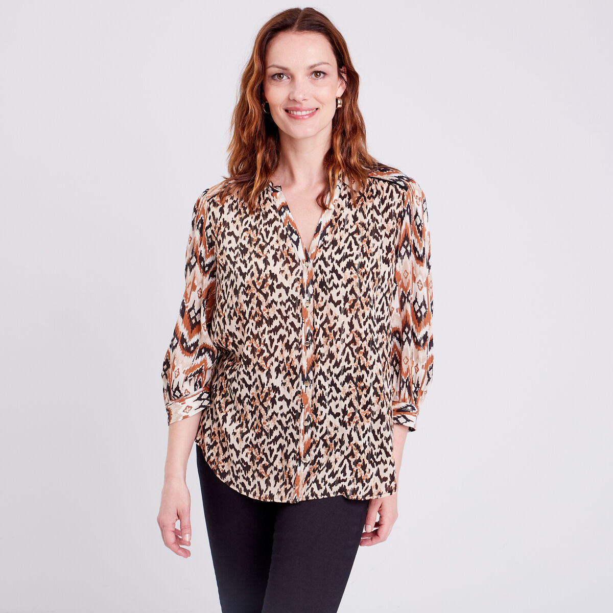 Chemise manches longues beige femme