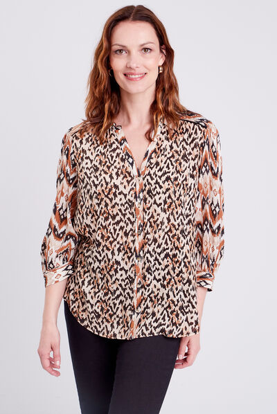 Chemise manches longues beige femme