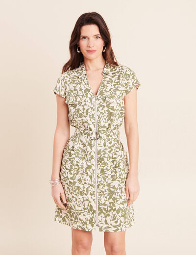 Robe droite zipp&eacute;e vert kaki femme