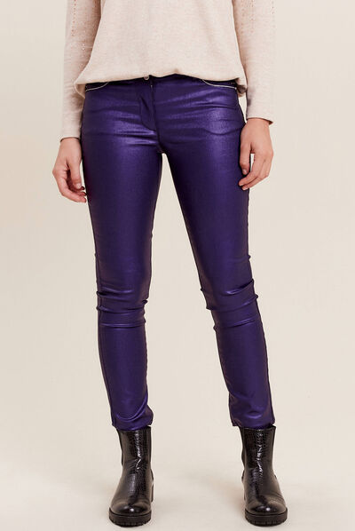 Pantalon ajusté aspect irisé violet foncé femme