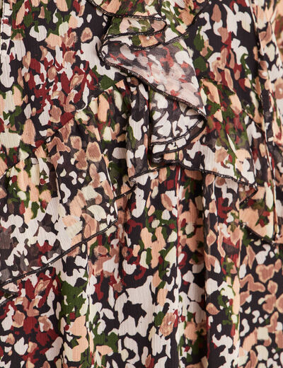 Robe courte &eacute;vas&eacute;e col v manches longues multicolore femme