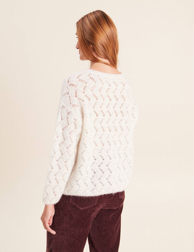 Pull manches longues ajour&eacute; ecru femme